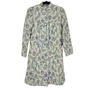 Vintage Country Set Tapestry Button Front Blue Floral Coat Jacket Size Small